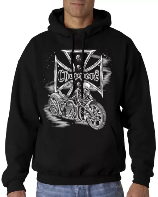 Velocitee Mens Hoodie Chopper Skeleton Bobber Biker Motorcycle A23615