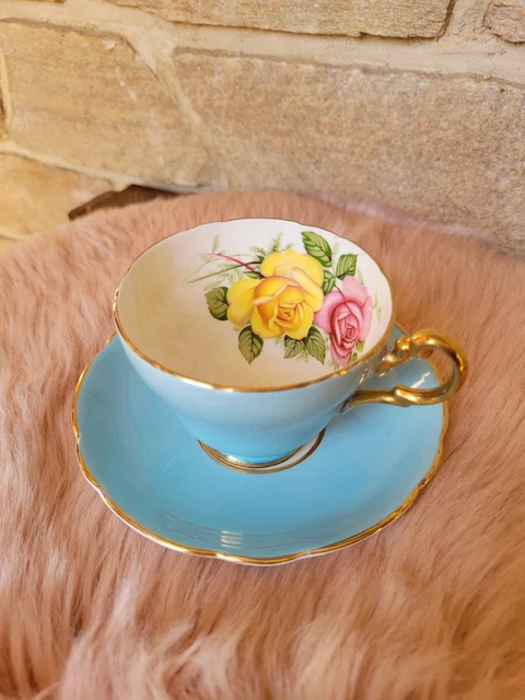 Ancienne Tasse Et Soucoupe Porcelaine Anglaise Décor Fleur Rose