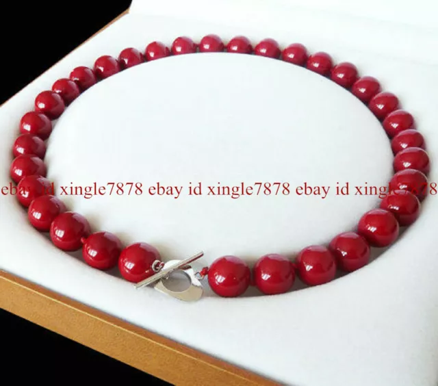 Fashion 12mm Coral Red South Sea Shell Pearl Round Beads Necklace 20"