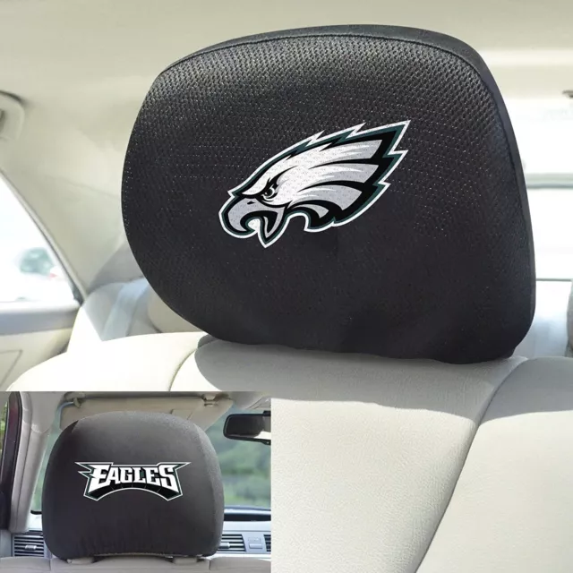 Philadelphia Eagles Pair of Premium Auto Head Rest Covers, Embroidered, Black... 2