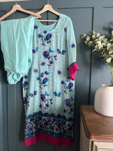 TUTA PAKISTANA BLU TAGLIA GRANDE BAMBINO SALWAR KAMEEZ *danneggiata