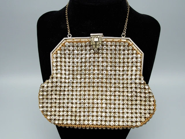 Early 20th Century French Mesh Clutch Purse - 800 Silver & Rhinestone