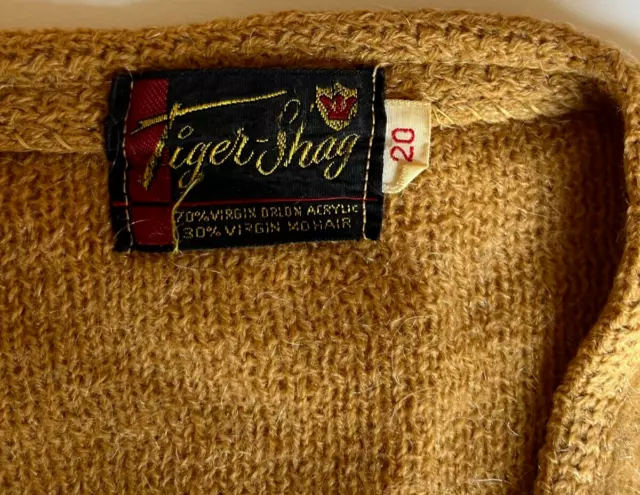 Tiger Shag Sweater Mens Size 20 Small Mohair Cardigan Grunge 1950s Grandpa 1960s 2