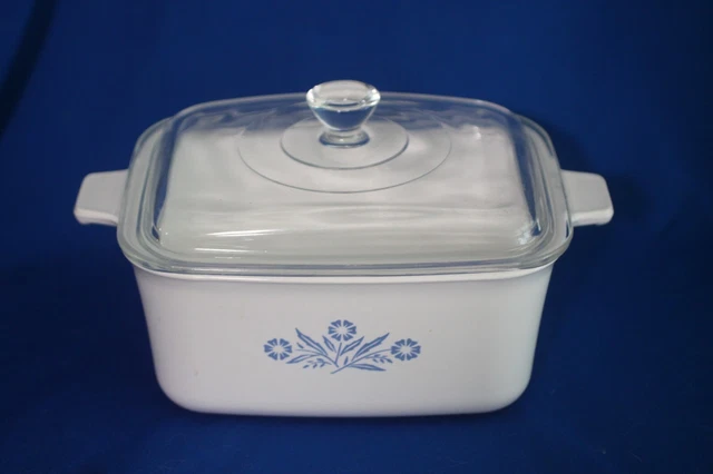 Vintage  Coring Ware 1 1/2 Qt Blue Cornflower P-4 -B Loaf Pan With Lid