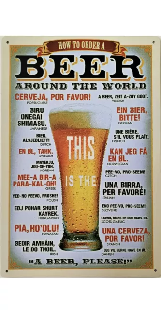 How to order a beer around the world Metal plaque Tin sign bar pub café man cave