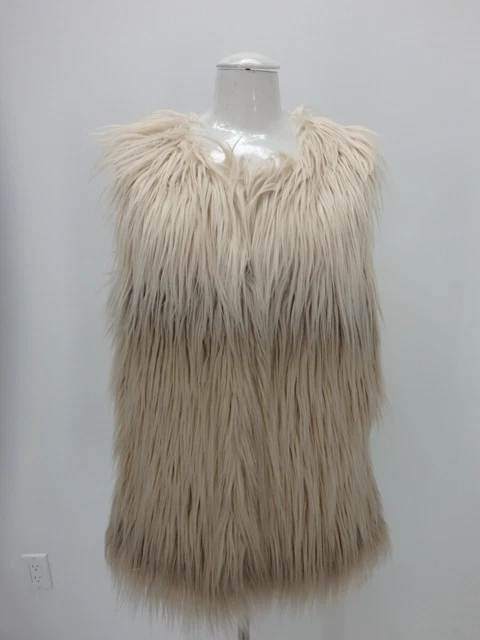 Fox Faux Fur VEST Coat Jacket Medium Beige Women's 37737