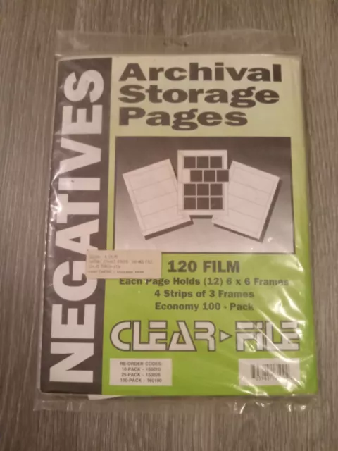 Clear File Archival Storage Pages 120 Film Negatives Pack of (100) 6x6 Frames