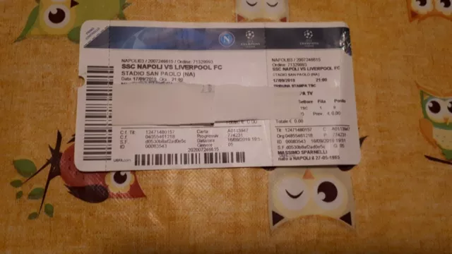 Biglietto Ticket Entrada  Napoli Vs Liverpool  17-9-2019 Champions League 