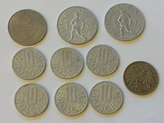 Austria Mixed Lot Coins , 20 heller , 1 & 5 Schilling, 10 Groschen        refd68