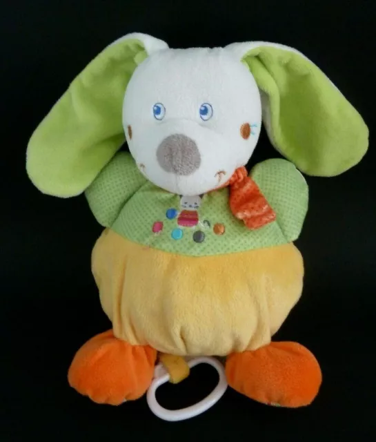 G1. Doudou Peluche Musical Mots D'enfants Lapin Vert Jaune Orange - Etat Neuf *