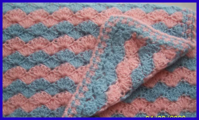 Pink-Blue Hand-Crocheted Handmade Baby Afghan Blanket