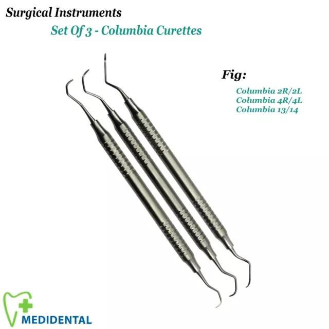 SURGICAL Dental Hygienist Periodontal Instruments Columbia Curettes - Set Of 3