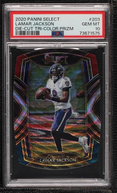 2020 Select Club Level Tri-Color Prizm Die-Cut Lamar Jackson #203 PSA 10 GEM MT