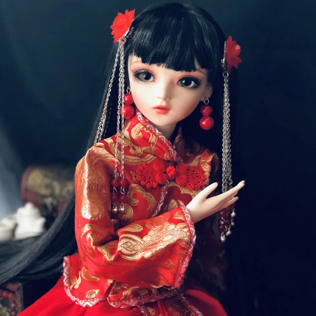 60cm BJD Doll 1/3 Ball Jointed Girl Red Ancient Dress Wig Eyes Full Set Replace