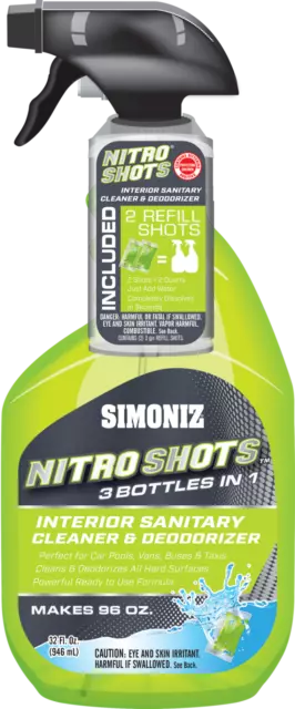 2 Refills Original Simoniz Nitroshots Interior Sanitary Cleaner & Deodorizer Usa