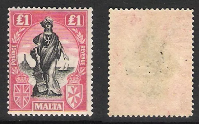 Malta 1922 £1 Black & Bright Carmine Upright Wmk (Mnh) Sg 140