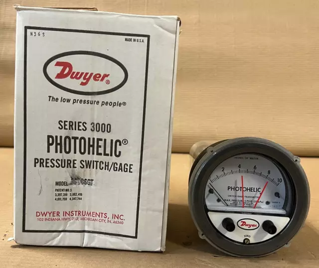 New Dwyer N36S-T Photohelic Pressure Switch/Gage Psig: 5