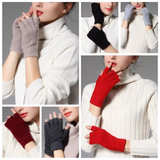 Half Finger Fingerless Gloves Mittens Pure Merino Wool Man Men Woman Women