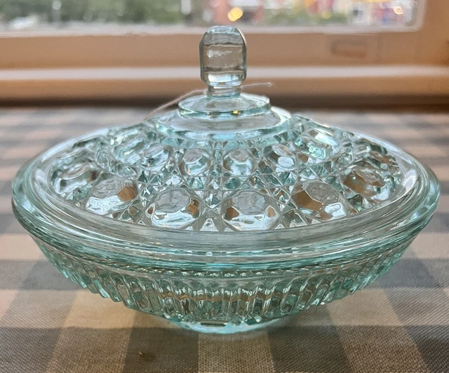 Indiana Glass Windsor Covered Candy Bowl Button and Cane Pattern