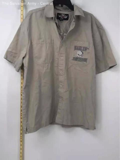 Harley-Davidson Mens Tan Short Sleeve Collared American Button-Up Shirt Size L