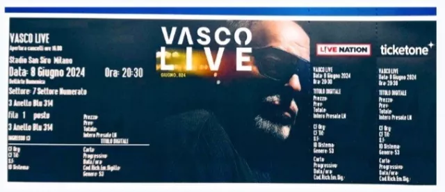 Vasco Rossi Ticket  Biglietti San Siro