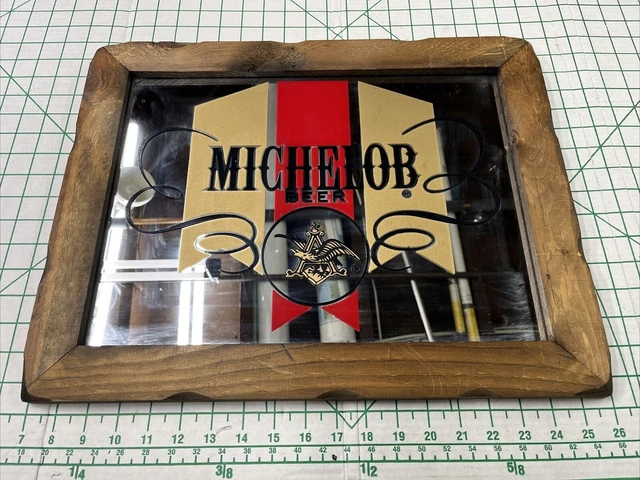 Rare Michelob Beer Glass Sign Man Cave Wood Frame 19" X 13” Bar Pub Gold Stripes