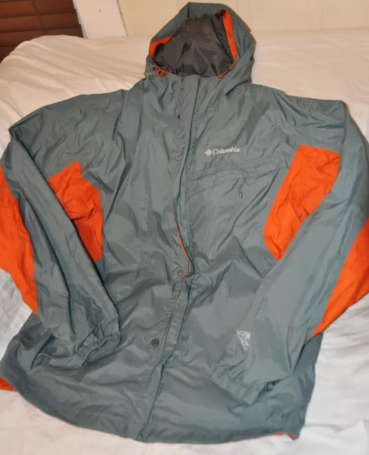 COLUMBIA OMNI-TECH RAIN jacket large pre-owned Green & orange hooded ...
