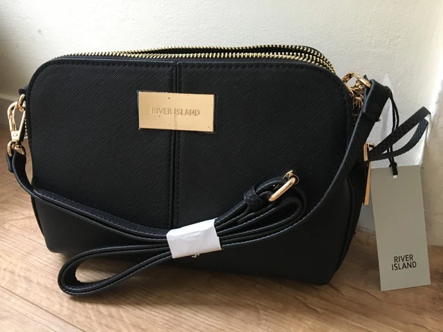 RIVER ISLAND BLACK triple compartment cross body bag new with tags