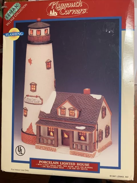 Lemax White Cliff Lighthouse Flashing Plymouth Corners Lighted House Coastal '97