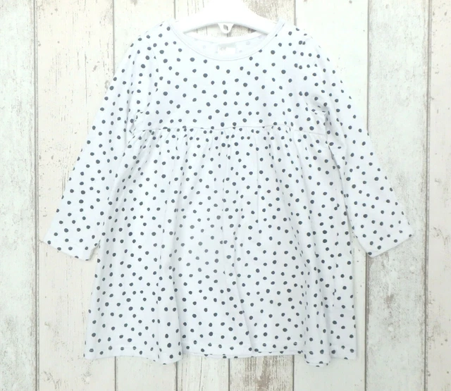 Cute Baby Girl Long Sleeve Spotted Organic Cotton Dress - H&M (12 - 18 months)