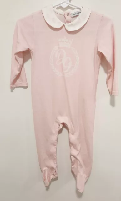 Dolce & Gabbana Baby Size 9-12M Pink And White Logo Print Collared Footie