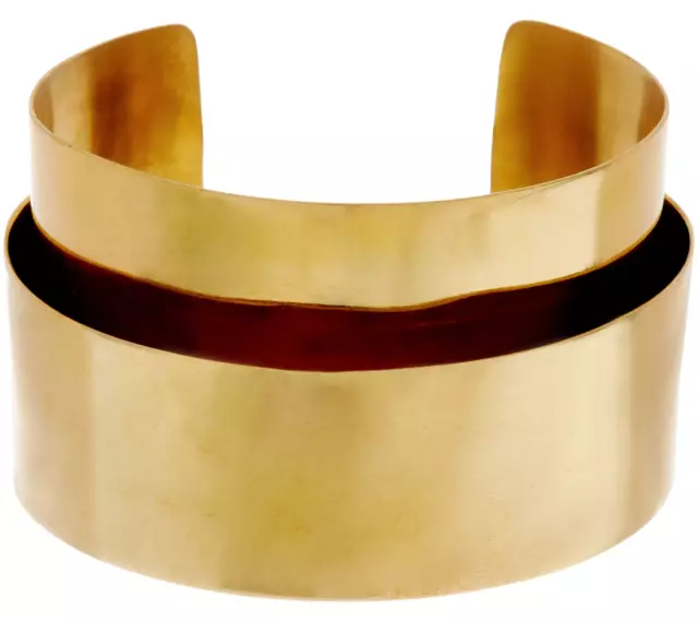 Soko Rounded Ribbon Cuff Double Band Bracelet 6-1/4" GoldTone 3