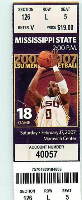 Ticket College Basketball Mississippi State 2006 - 07  2.17 - LSU Tigers