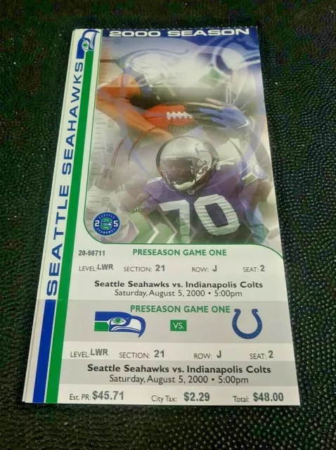 2000 Preseason Colts vs Seahawks Football Game Ticket Stub Saturday August 5