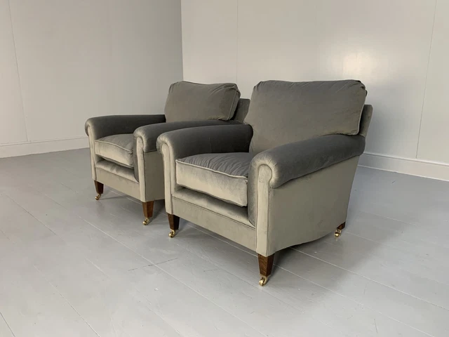 Pair of George Smith "Signature" Armchairs - In Pale Grey Ralph Lauren Velvet...