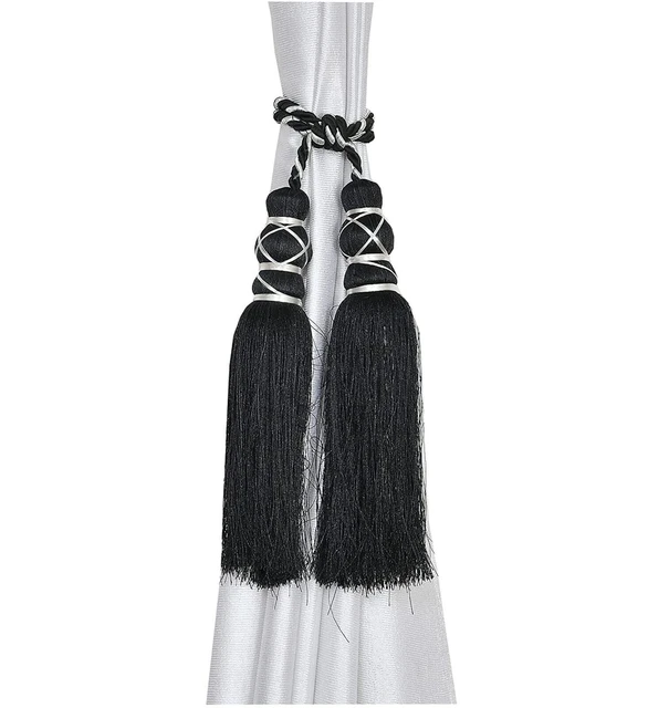 Beautiful Tassel Rope Curtain Holders TieBacks for Home decor Black Set of 6