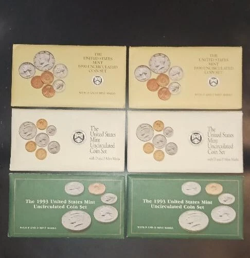 2 ea -- 1990, 1992 and 1993 P & D United States Mint Uncirculated Coin Set w/OGP