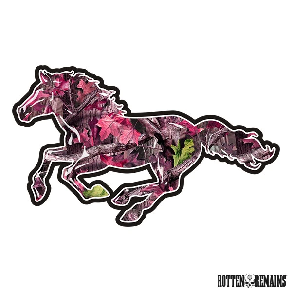 Pink Camo Horse Decal Hunting Camouflage Pony Mustang (LH) Vinyl Sticker e7m