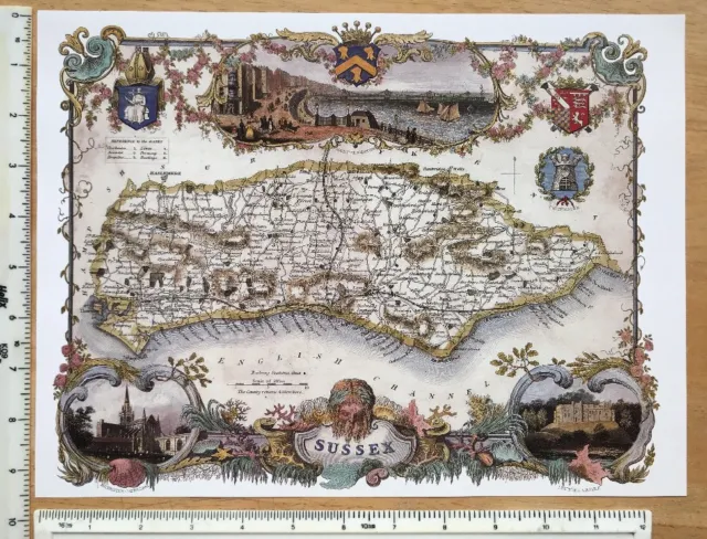 Old Antique Victorian Picture map Sussex Brighton England c1830's Moule: Reprint