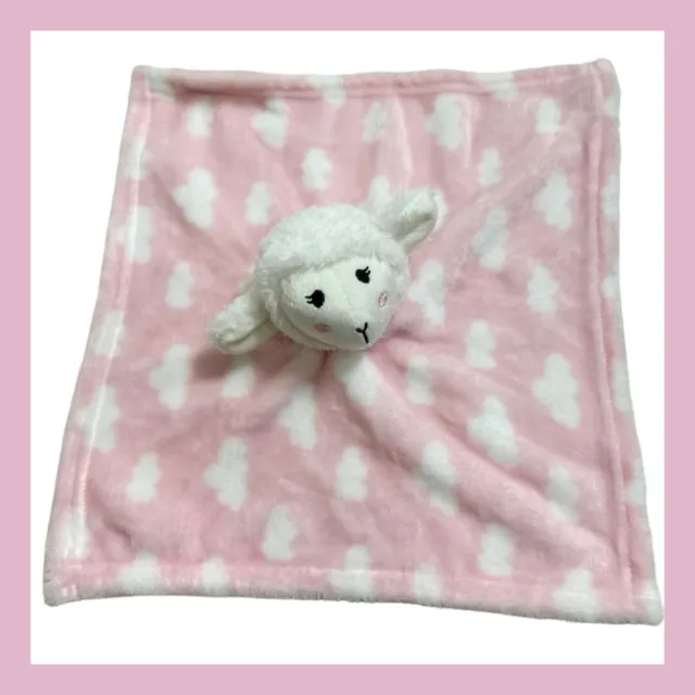❤️HB Hudson Baby Lamb Sheep Plush Lovey Security Blanket Pink White Clouds❤️