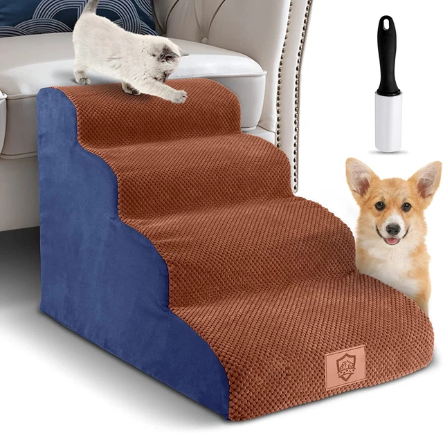 Escaleras para perro Myiosus escalones para cama, escalera de espuma para mascotas de 4 pasos con cubierta lavable y