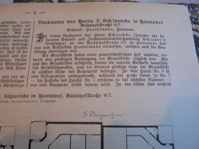 1902 Baugewerkszeitung 1 / Hannover Bahnhofstraße Schloebcke 3
