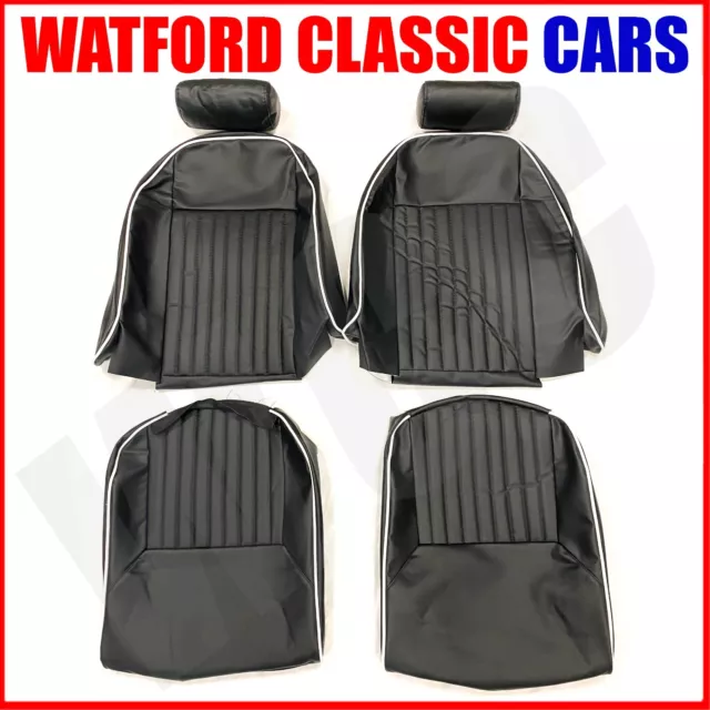 Triumph Spitfire / GT6 Seat Covers 1 pair Black/White Vinyl & headrest covers