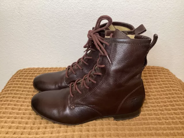 Frye Jillian Lace Up Leather Side Zip Boots Women’s Size 5.5 M Brown Ankle