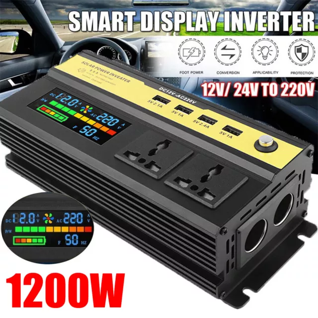 Car RV 1200W 6000W Pure Sine Wave Power Inverter DC 12V To AC 230V Converter 2AC