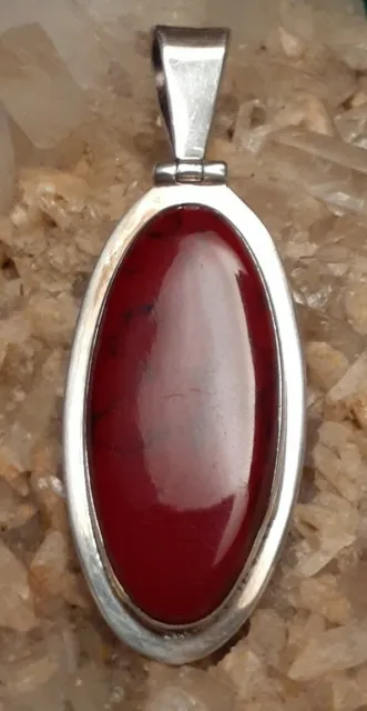Vintage Mexico Fine Sterling Silver Red Onyx 2.5" Pendant Signed ATI 925 Mexico