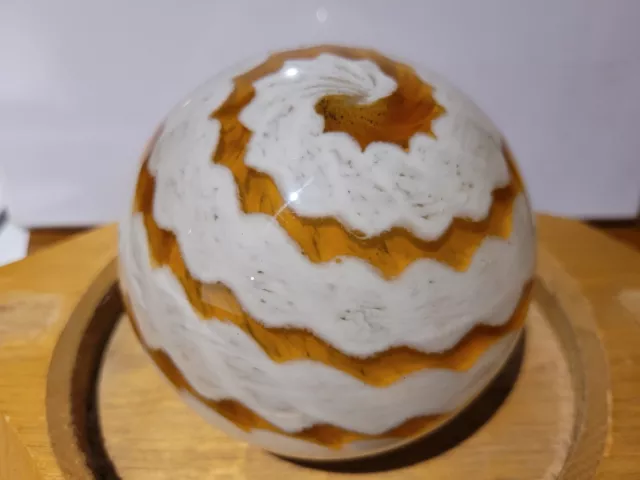 1950`s RARE FRATELLI TOSO Art Glass Paperweight White Amber / Caramel Swirl Bubb