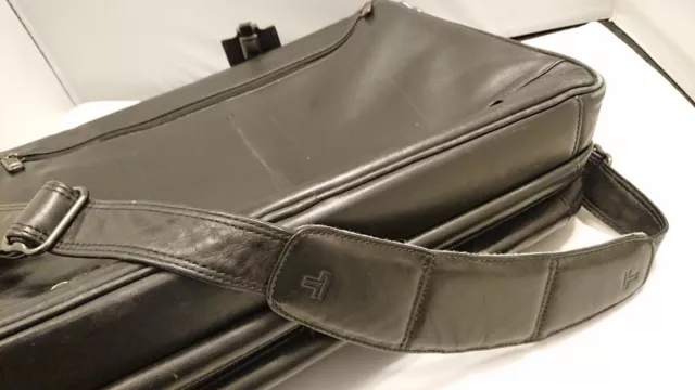 TUMI Mens Leather Laptop Briefcase Work Travel Brief BLACK Used Alpha Crossbody 10