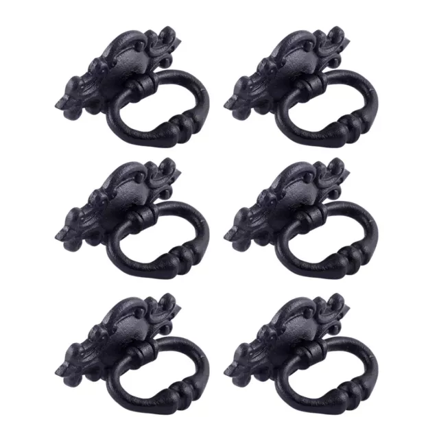 Antique style Black Cast Iron Cabinet Drawer Ring Pull Handle Pack of 6