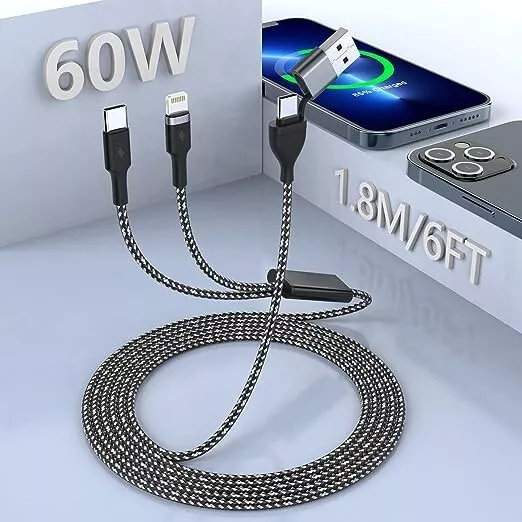 Multi Fast Charging Cable USB C 6FT 4 in 2 60W USB Type C to USB C MFi C PD 60W